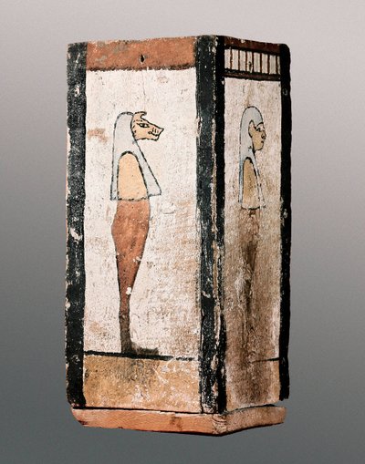 Egyptian antiquity: wooden funerary urn or canopic jar by Egyptian Egyptian