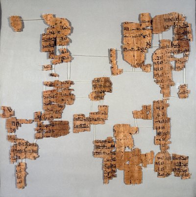 Egyptian antiquity: fragments of the papyrus known as the Royal Canon or Papyrus royal containing the list of pharaohs from the 1st to the 17th dynasty by Egyptian Egyptian