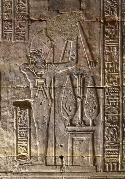 The Pharaoh and his attributes, Temple of Horus in Edfu by Egyptian Egyptian