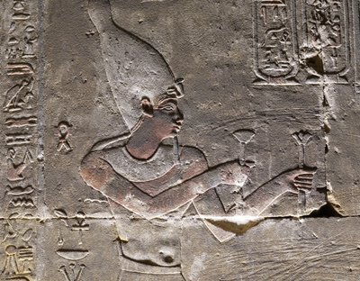 The Pharaoh wearing the Hedjet, Temple of Horus in Edfu by Egyptian Egyptian