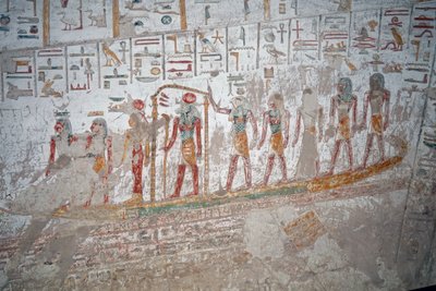 Tomb of Ramses IX, Hieroglyph the God Ra on the boat, Luxor by Egyptian Egyptian