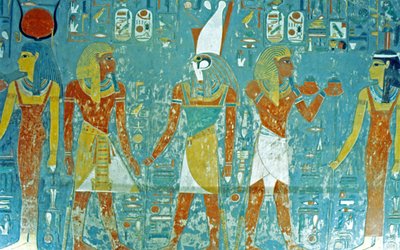 Valley of the Kings, Tomb of Horemheb Pharaoh before Osiris, Isis, Ma