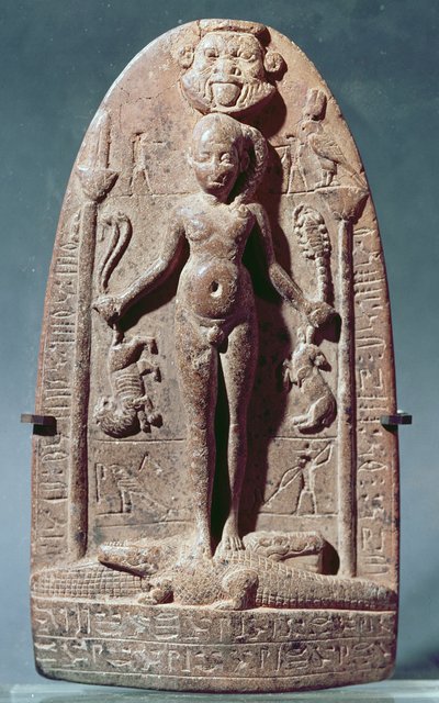 Cippus depicting Horus as a child standing on crocodiles by Egyptian Ptolemaic Period