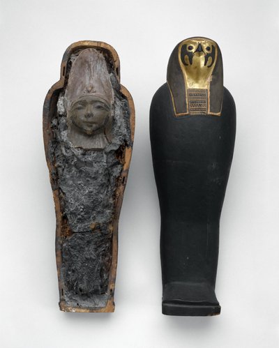Falcon-form Coffin with Grain Mummy by Egyptian Ptolemaic Period