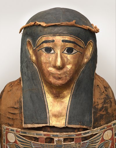 Mummy of Nesmin (detail of mummy mask with plant wreath) by Egyptian Ptolemaic Period
