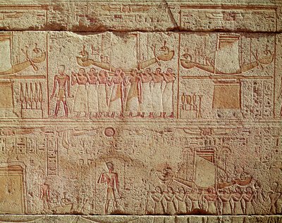 Relief depicting sacred boats carried by priests in procession, from the Sanctuary of Philip Arrhidaeus by Egyptian Ptolemaic Period