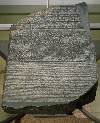 The Rosetta Stone, from Fort St. Julien, El-Rashid (Rosetta) 196 BC by Egyptian Ptolemaic Period