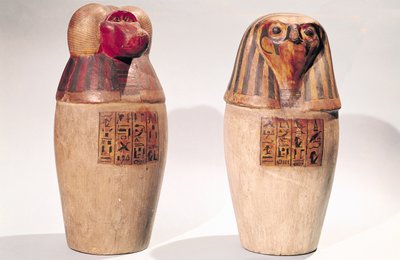 Copies of two New Kingdom canopic jars by Egyptian School