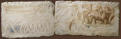 Relief of Peasants Driving Cattle and Fishing by Egyptian School