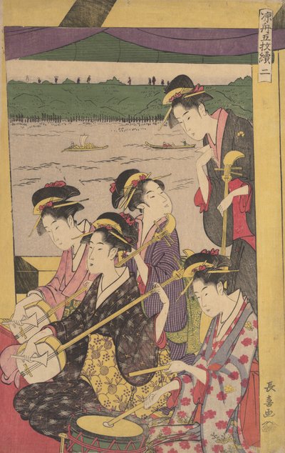 A Party of Geisha in a Suzumi-bune, i.e. Cooling-off Boat. Second Scene of a Boating Party, ca. 1796 by Eishōsai Chōki