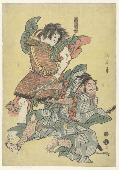 Asahina no Saburo Fighting with Soga no Goro by Eishōsai Chōki