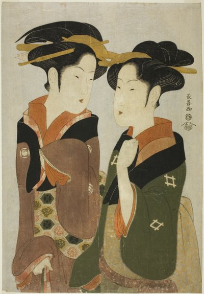 Kan, a Waitress of the Izutsuya, and the Geisha Fuseya of the Ogiya by Eishōsai Chōki