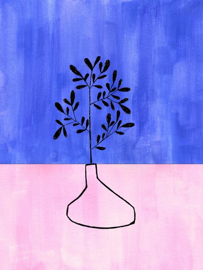 Blue Pink Botanical Vase by Ejaaz Haniff
