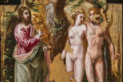 Portable altar back side: Adam and Eve facing the Eternal Father (detail) by El Greco