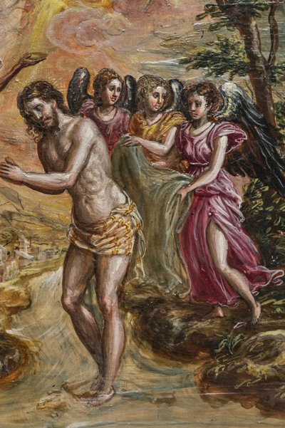 Portable altar: detail of the right door panel depicting the Baptism of Christ by El Greco