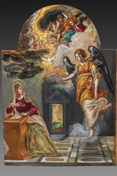 Portable Altar, Left Door Panel on the Backside: Annunciation (detail) by El Greco