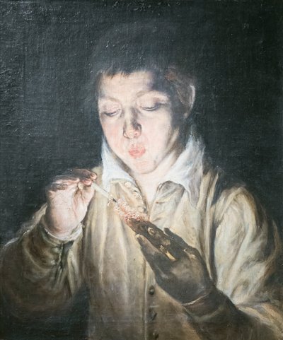 Boy Blowing an Ember by El (1541 1614) Greco