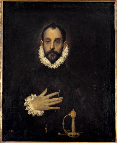 Portrait of a gentleman with a hand on the chest by El Greco