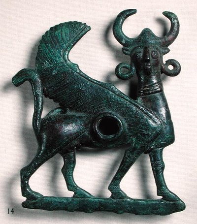 Horse bit in the form of a human-headed winged bull, from Luristan, Iran by Elamite