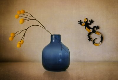 Blue Vase Yellow Sprig by Elena Arjona