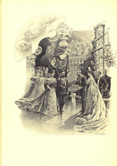 Alexandra Fyorodovna and Nicholas II during the ceremonial reception at the French Embassy by Elena Petrovna Samokish Sudkovskaya