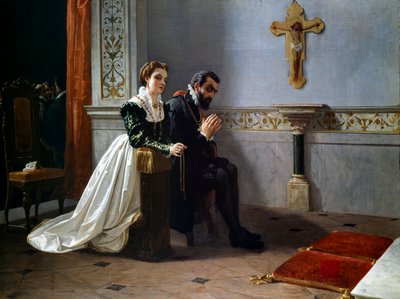 Bianca Cappello and Francois I de Medici (1541-1587) Pray Before a Crucifix by Eleuterio Pagliano