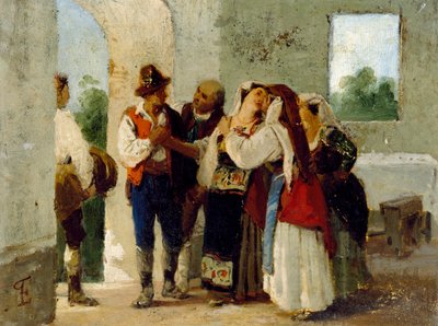 Peasant leaving family home to get married in another village by Eleuterio Pagliano