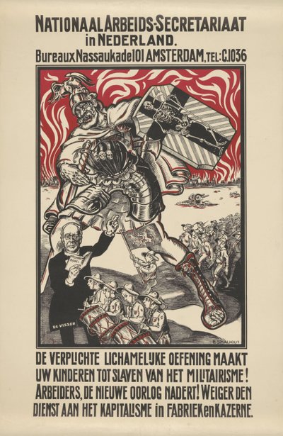 Poster Against Militarism Issued by the National Workers Secretariat in the Netherlands by Elias Smalhout