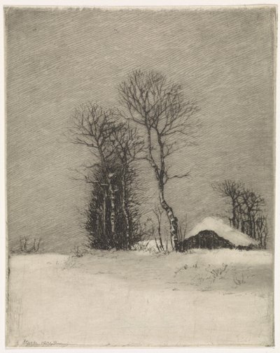 Winter Landscape with Farmhouse and Trees by Elias Stark