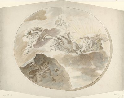 Design for a Ceiling Painting with Aurora Chasing Away the Night by Elias van Nijmegen (possibly)
