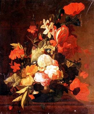 Roses, Tulips, Convolvuli etc. by Elias van den (follower of) Broeck