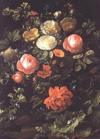 Still Life with Roses, Insects and Snails by Elias van den Broeck