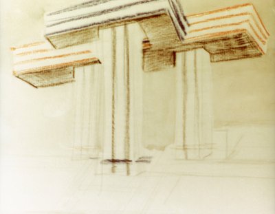 Design drawing for the proposed wolkenbugel (cloud-iron) building by El Lissitzky by Eliezer Markowich Lissitzky