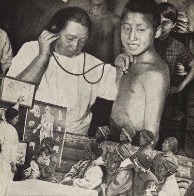 Medicine in the USSR. Illustration from USSR Builds Socialism by Eliezer Markowich Lissitzky
