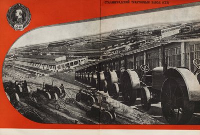 The Stalingrad Tractor Plant. Illustration from USSR Builds Socialism by Eliezer Markowich Lissitzky