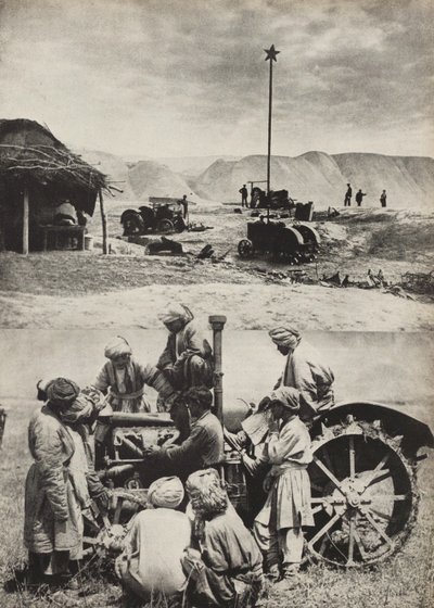 The First Tractor. Illustration from USSR Builds Socialism by Eliezer Markowich Lissitzky