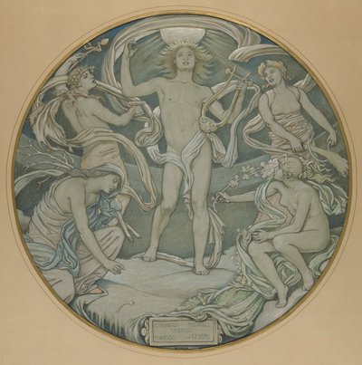 Cartoon for Center Circle of Huntington Ceiling: Apollo and Attendants by Elihu Vedder