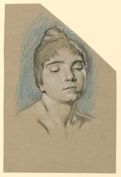 Portrait Sketch of a Young Woman with Closed Eyes by Elihu Vedder