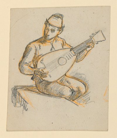 Seated boy playing a lute by Elihu Vedder