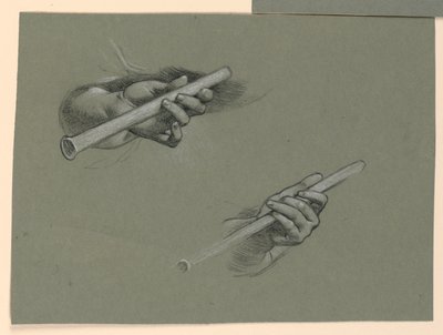 Studies of Two Hands Holding Flutes by Elihu Vedder