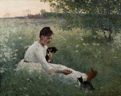 Girl with Cats in a Summer Landscape by Elin Danielson Gambogi