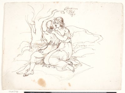 A Young Couple Embracing in a Landscape by Elisabeth Jerichau Baumann