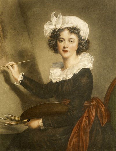 Engraving reproducing Marie Elisabeth Louise Vigee Le Brun by Elisabeth Louise (after) Vigee Lebrun