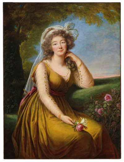Portrait of Madame du Barry (1743-1793), three-quarter-length, seated in a landscape, c.1775-93 by Elisabeth Louise Vigee Lebrun