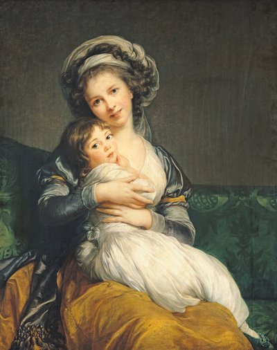 Self portrait in a Turban with her Child by Elisabeth Louise Vigee Lebrun