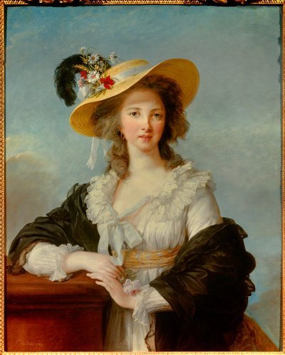 Portrait of Yolande Gabrielle Martine de Polastron, Duchess of Polignac (1749-1793) with the Straw Hat by Elisabeth Louise Vigee Lebrun