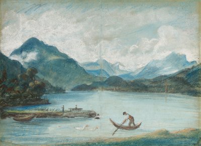 View of Lake Geneva with a Man Rowing a Small Boat and Two Swans by Elisabeth Louise Vigee Lebrun