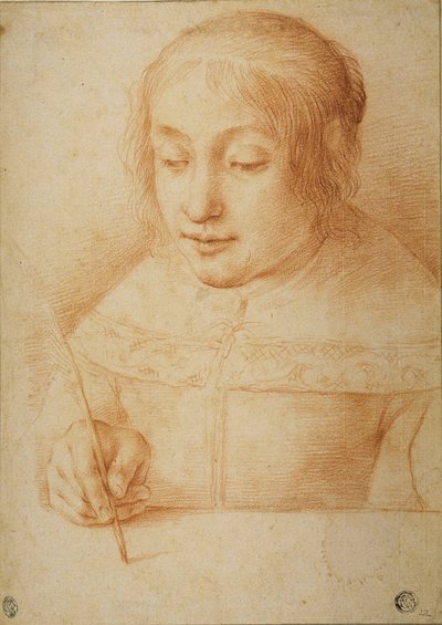 Young Woman Writing or Drawing by Elisabetta Sirani