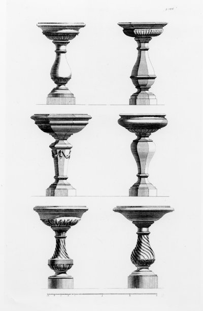Designs for urns in the antique taste, from A Book of Architecture, by James Gibbs, published 1739 by Elisha Kirkall