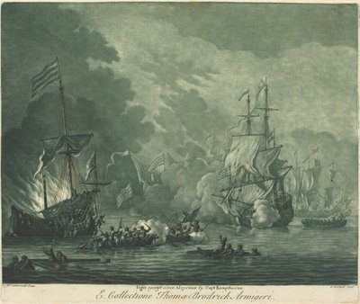 Fight Against Seven Algerines by Elisha Kirkall after Willem van de Velde the Elder